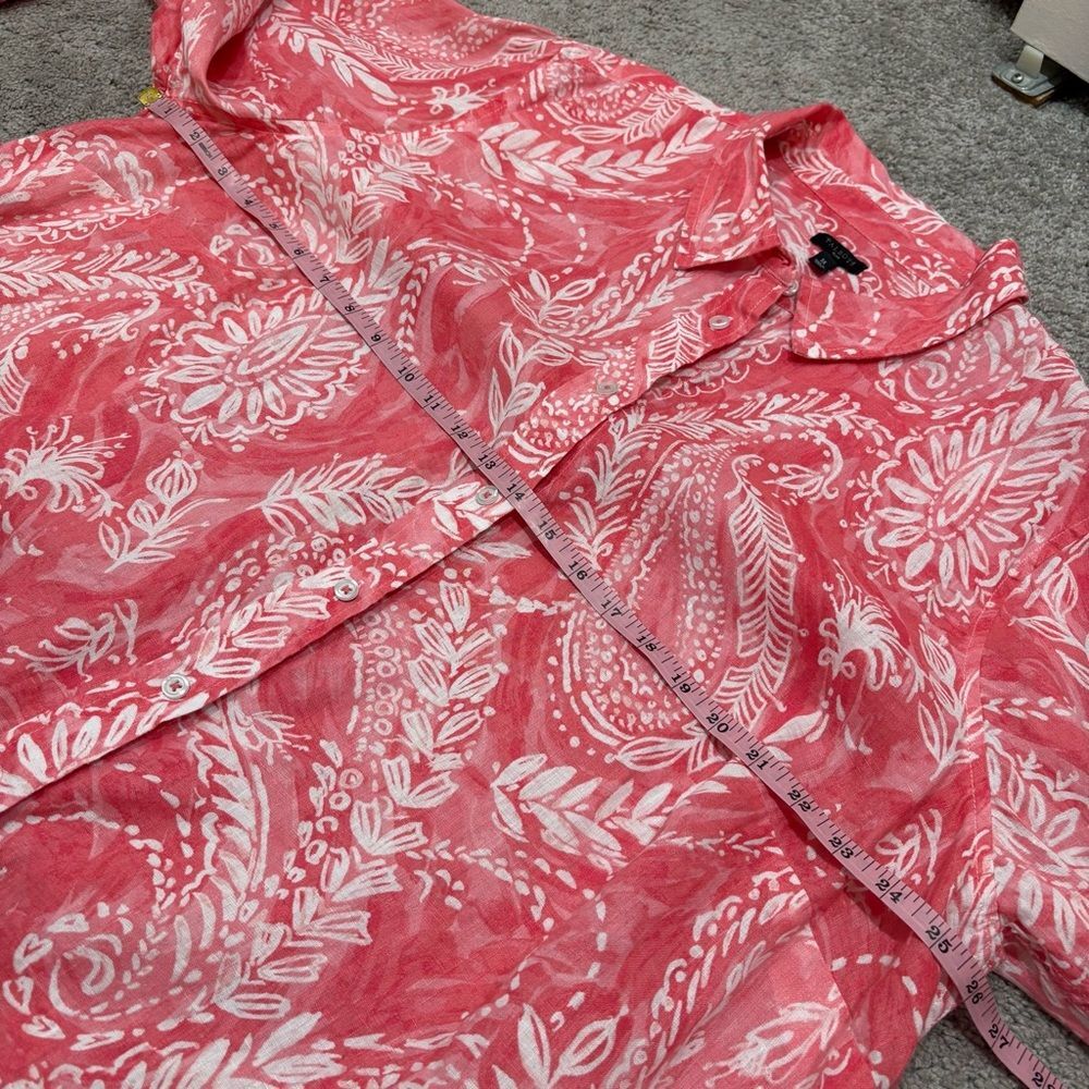 Talbots Coral Pink Paisley Linen Button Up Size 3X - Picture 9 of 9